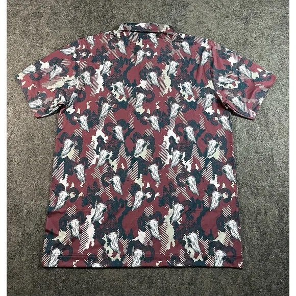 Waggle Golf Polo Shirt Mens Medium Performance Stretch Big Horn Print AOP - NWT - Picture 2 of 8